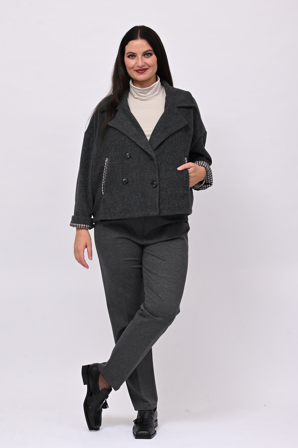 Cappotto crop doppiopetto - Grigio