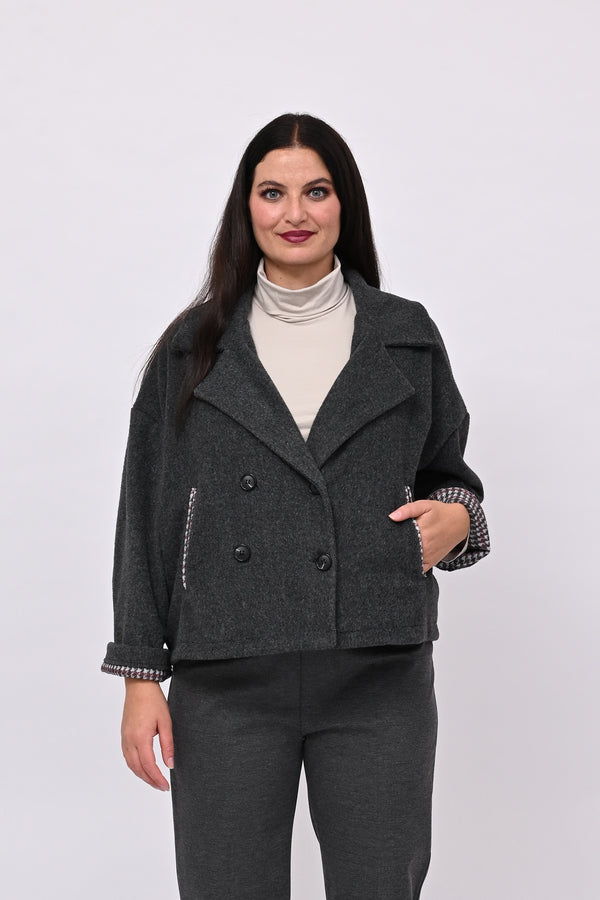 Cappotto crop doppiopetto - Grigio