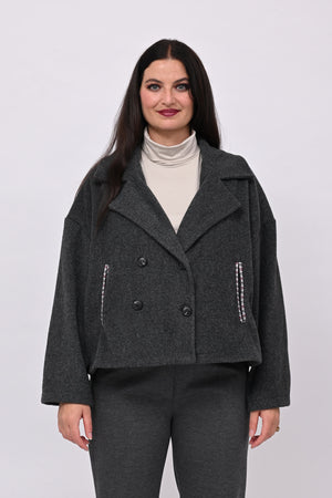 Cappotto crop doppiopetto - Grigio