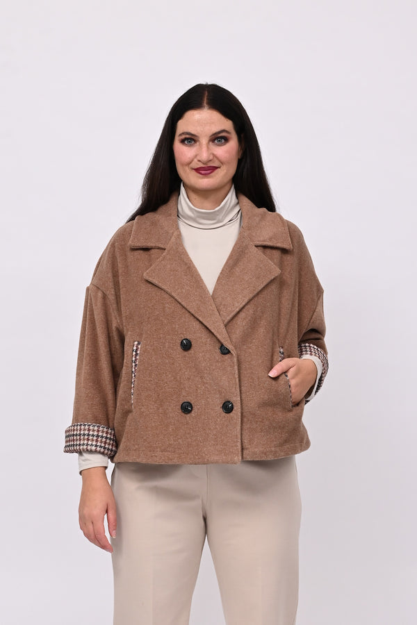 Cappotto crop doppiopetto - Biscotto