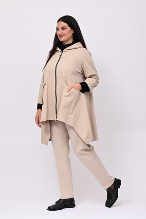 Felpa zip cappuccio - Greige