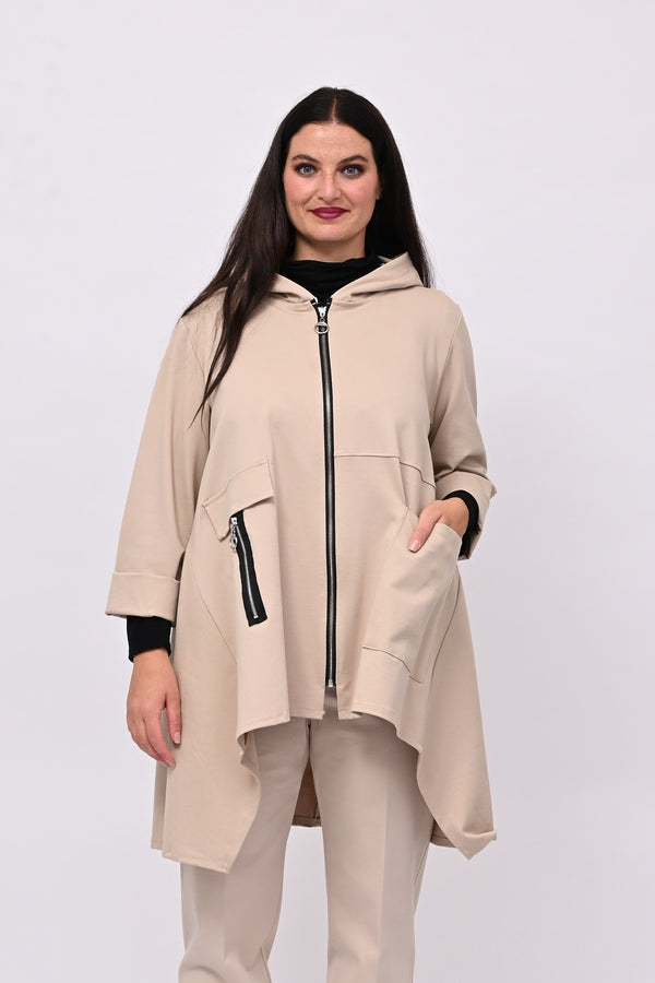 Felpa zip cappuccio - Greige