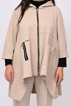 Felpa zip cappuccio - Greige
