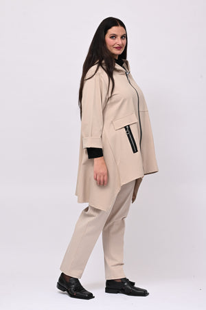 Felpa zip cappuccio - Greige