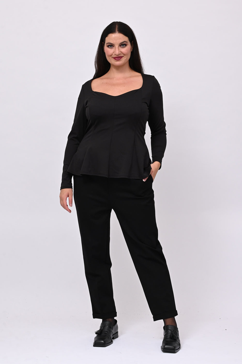Maglia licra peplum - Nero