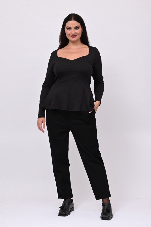 Peplum lycra top - BLACK