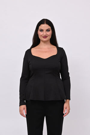 Peplum lycra top - BLACK
