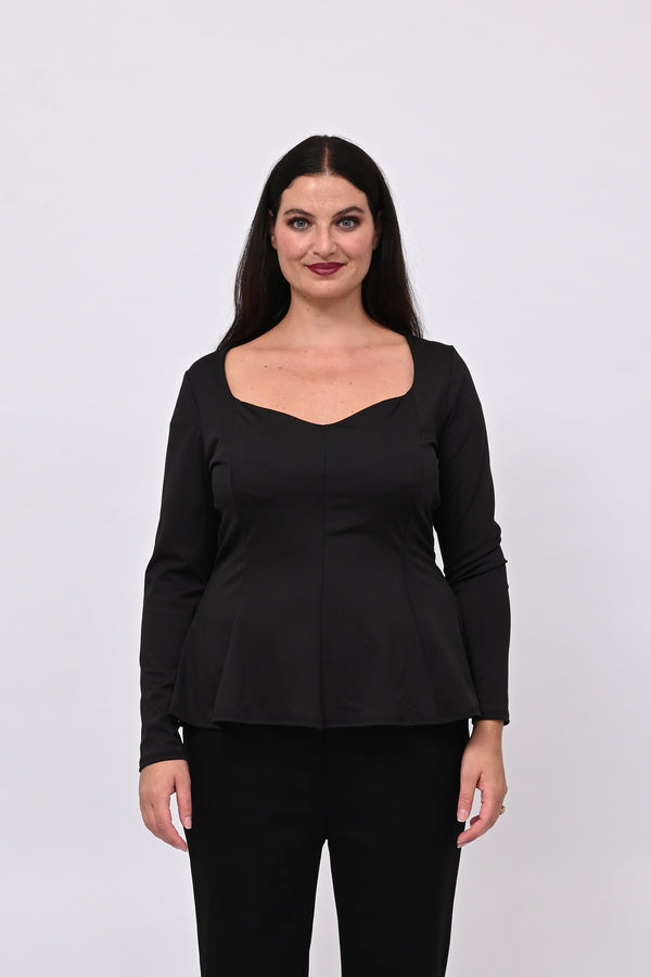 Peplum lycra top - BLACK