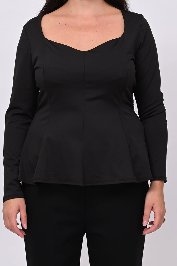 Peplum lycra top - BLACK