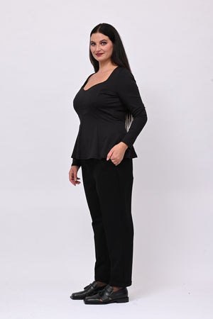 Peplum lycra top - BLACK