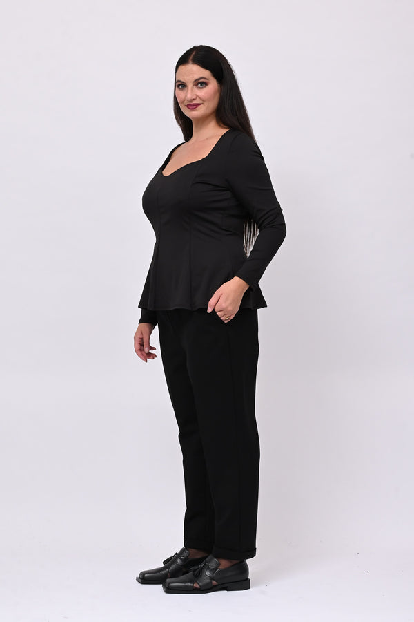 Peplum lycra top - BLACK