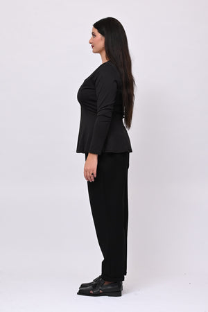 Peplum lycra top - BLACK