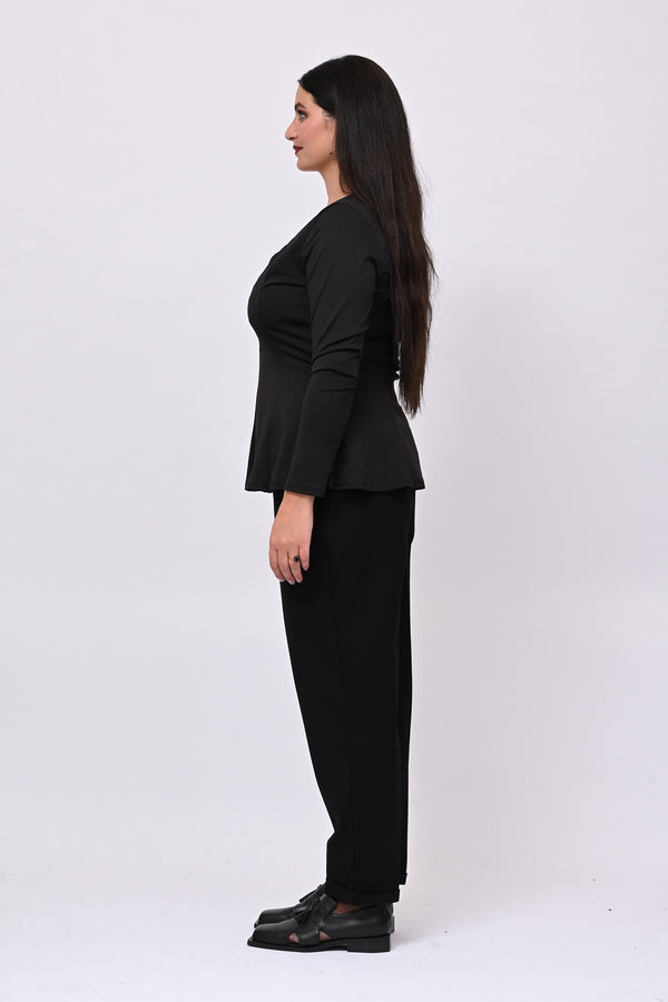 Peplum lycra top - BLACK