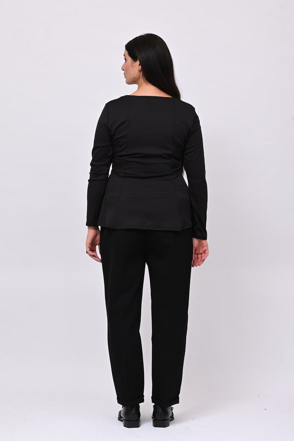 Peplum lycra top - BLACK