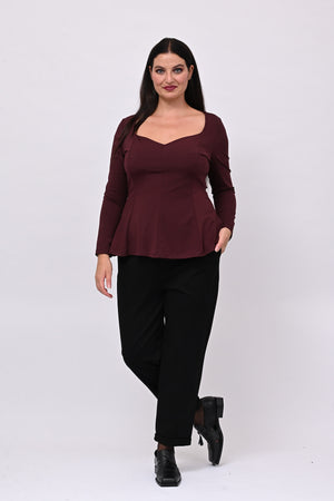 Peplum lycra top - WINE