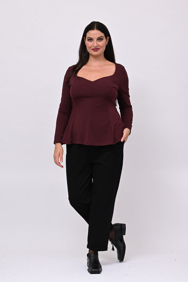 Peplum lycra top - WINE