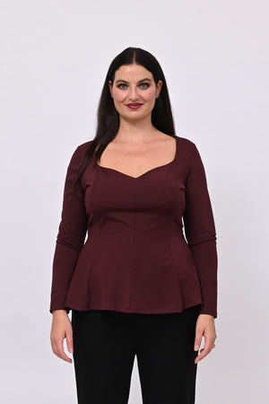 Peplum lycra top - WINE