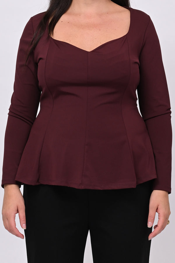 Peplum lycra top - WINE