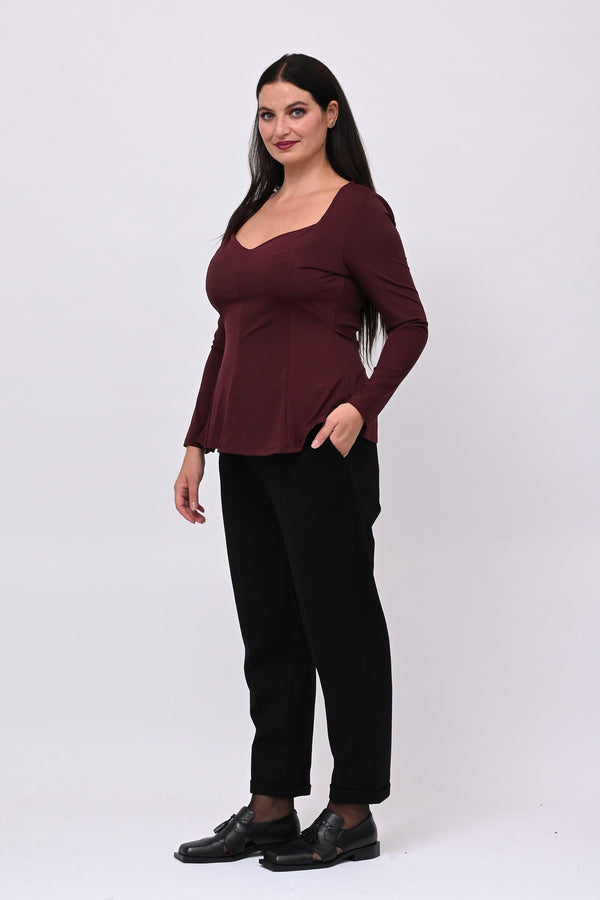 Peplum lycra top - WINE