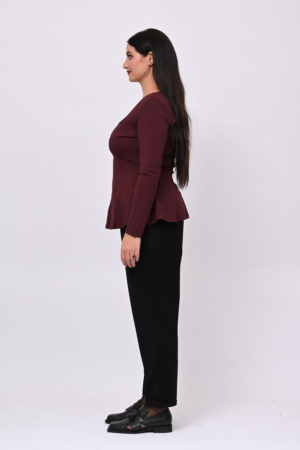 Maglia licra peplum - Vino