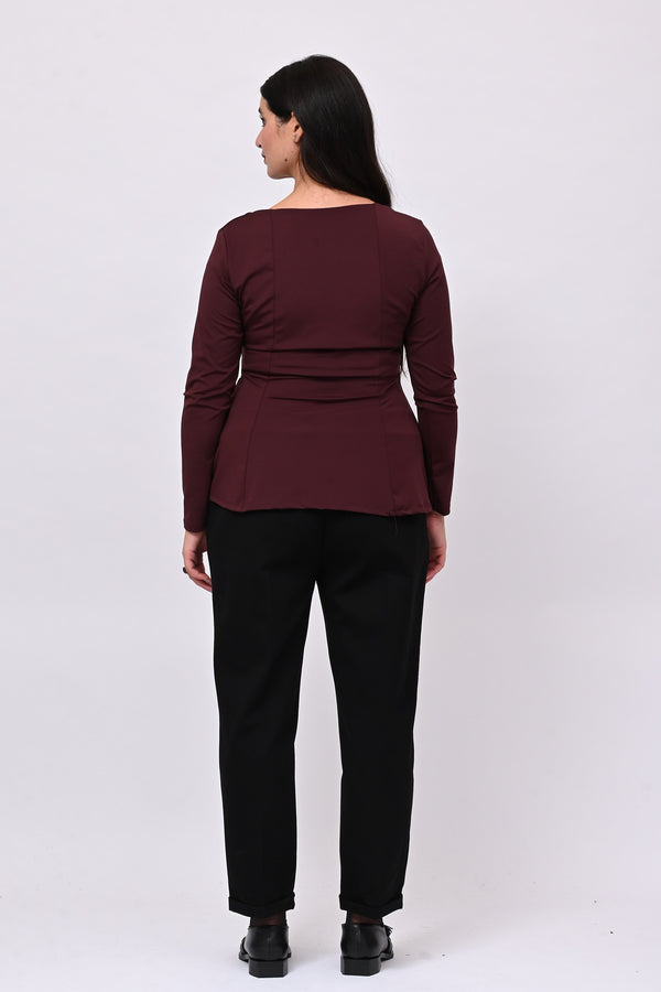 Peplum lycra top - WINE