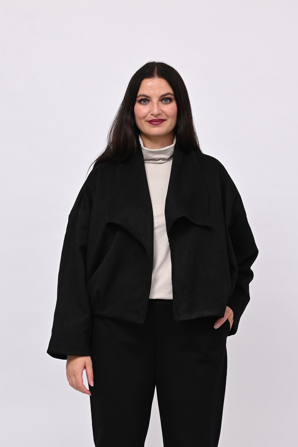 Ruched suede bomber jacket - BLACK