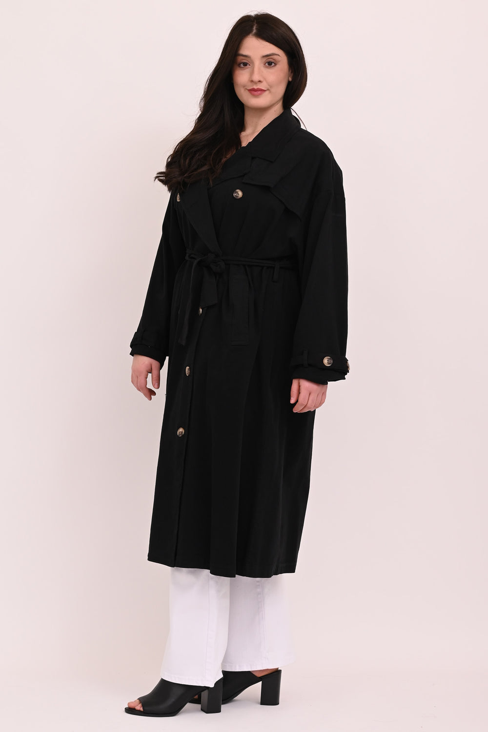 Long Cotton Trench Coat - Black