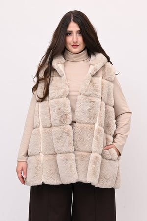 Gilet ecopelliccia cappuccio - Burro