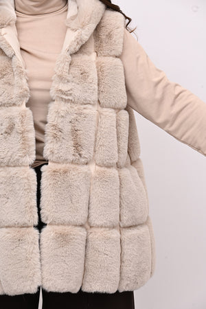 Gilet ecopelliccia cappuccio - Burro