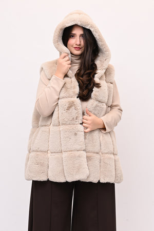 Gilet ecopelliccia cappuccio - Burro
