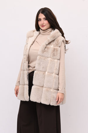 Gilet ecopelliccia cappuccio - Burro