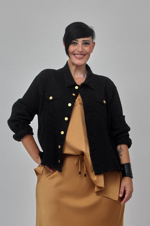 Giacca jeans cotone sfrangiato - Nero