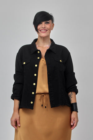 Giacca jeans cotone sfrangiato - Nero