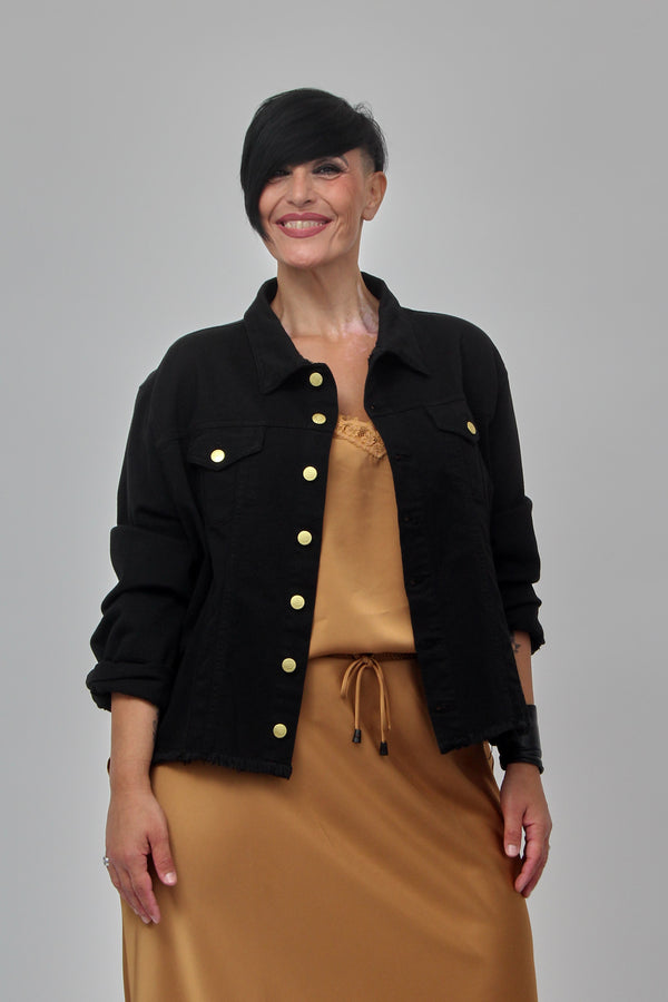 Giacca jeans cotone sfrangiato - Nero