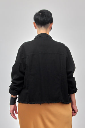 Giacca jeans cotone sfrangiato - Nero