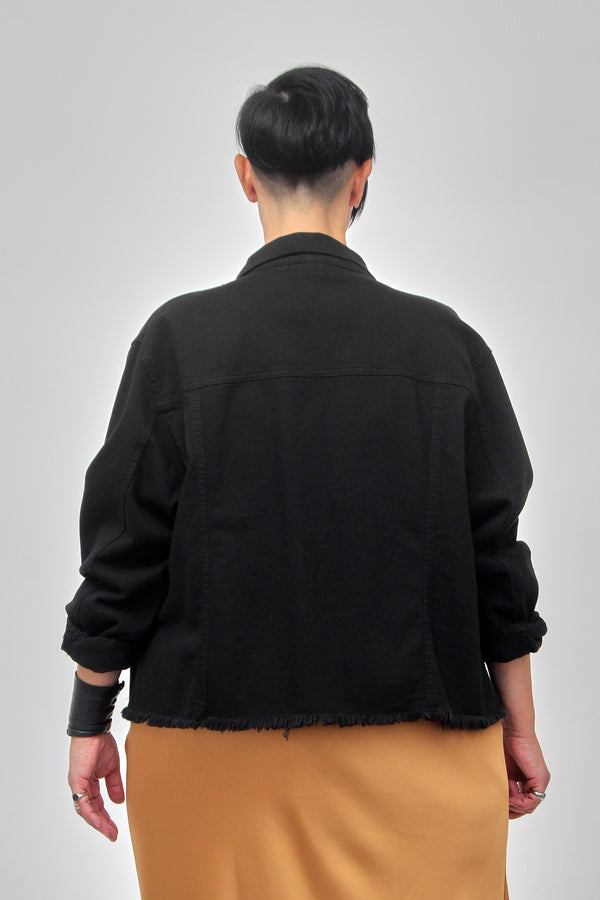 Giacca jeans cotone sfrangiato - Nero