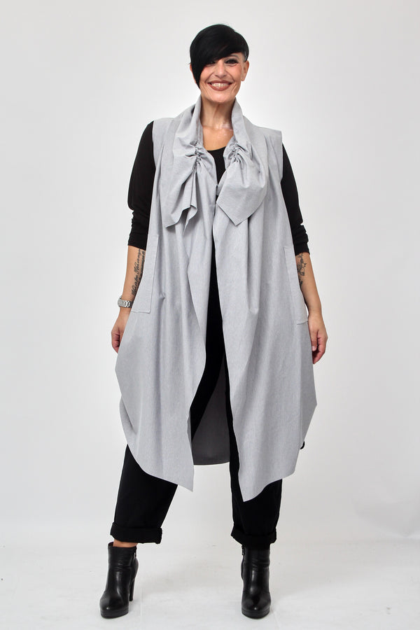 Gilet collo arricciato - Grigio melange