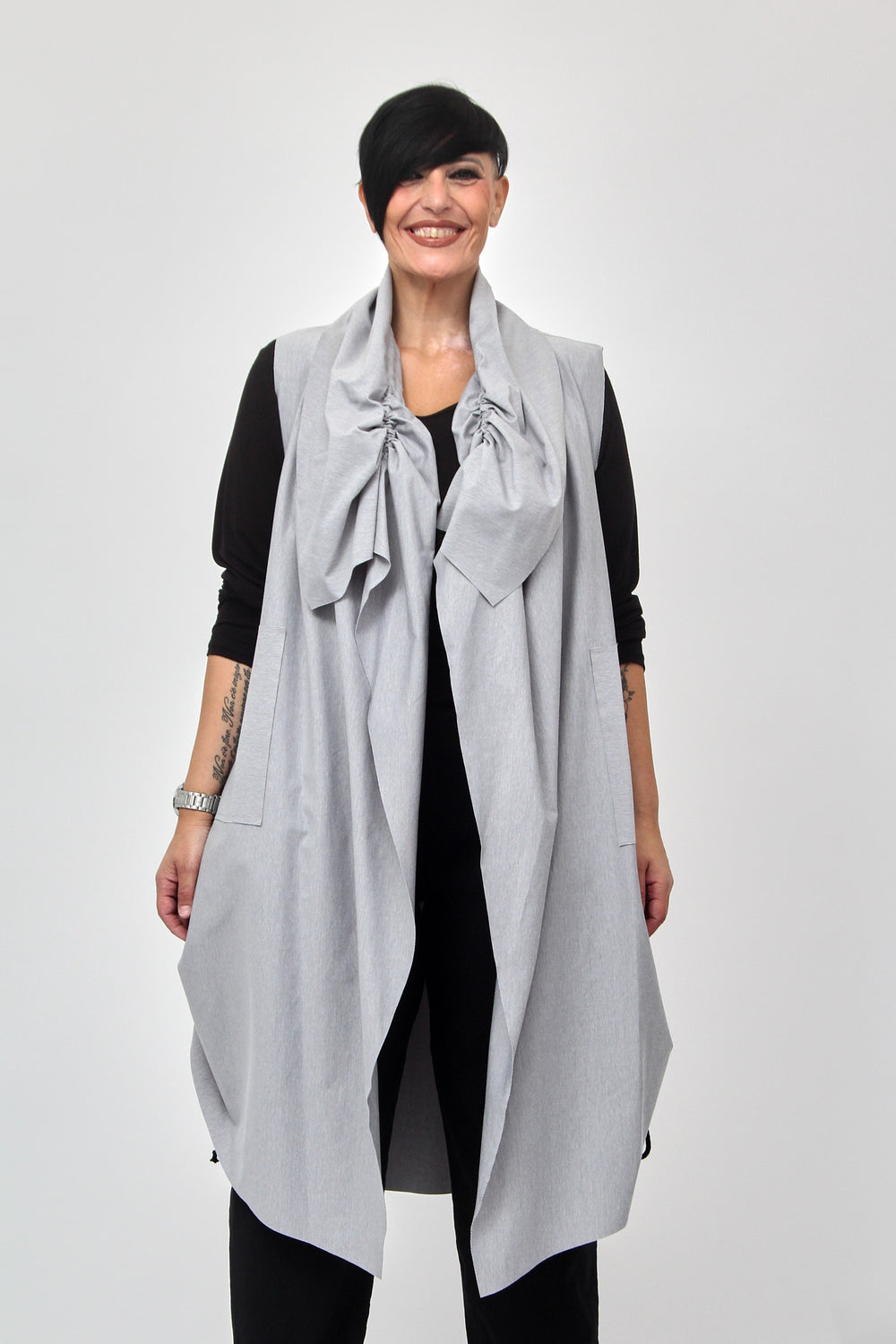 Gilet collo arricciato - Grigio melange