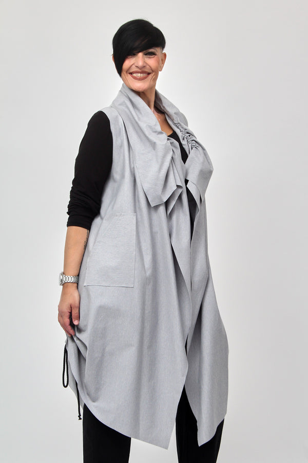 Gilet collo arricciato - Grigio melange