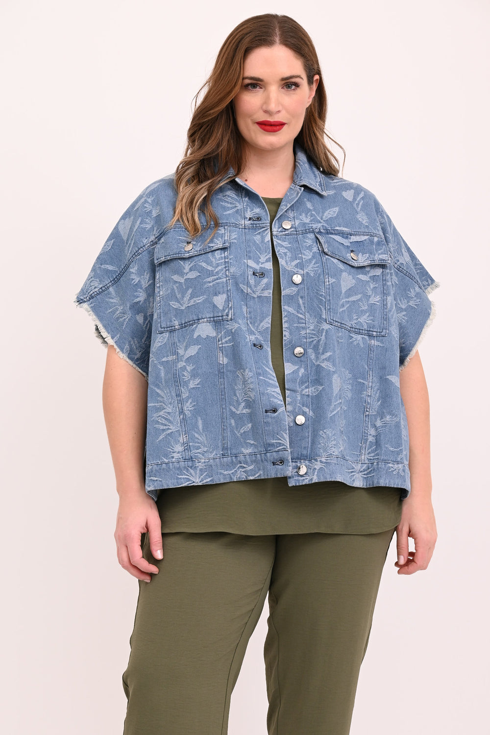 Patterned denim crop poncho - Blue