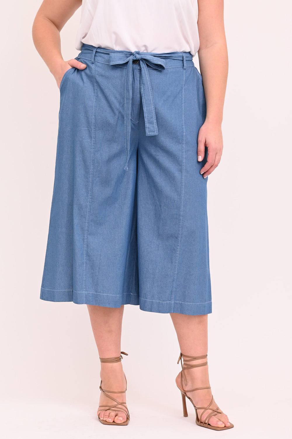 Gaucho chambray con cinta - Blu chiaro