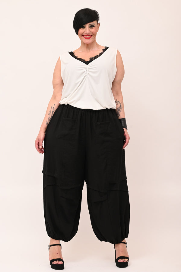 Top scollo V pizzo - Bianco