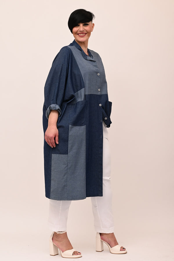 Maxi Patchwork Jeans Shirt - Blue jeans
