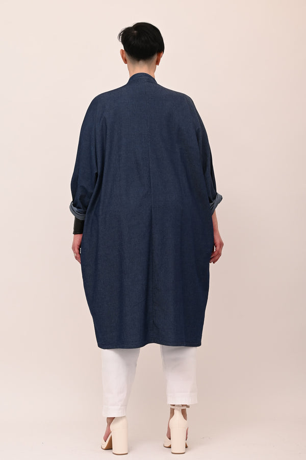 Maxi Patchwork Jeans Shirt - Blue jeans