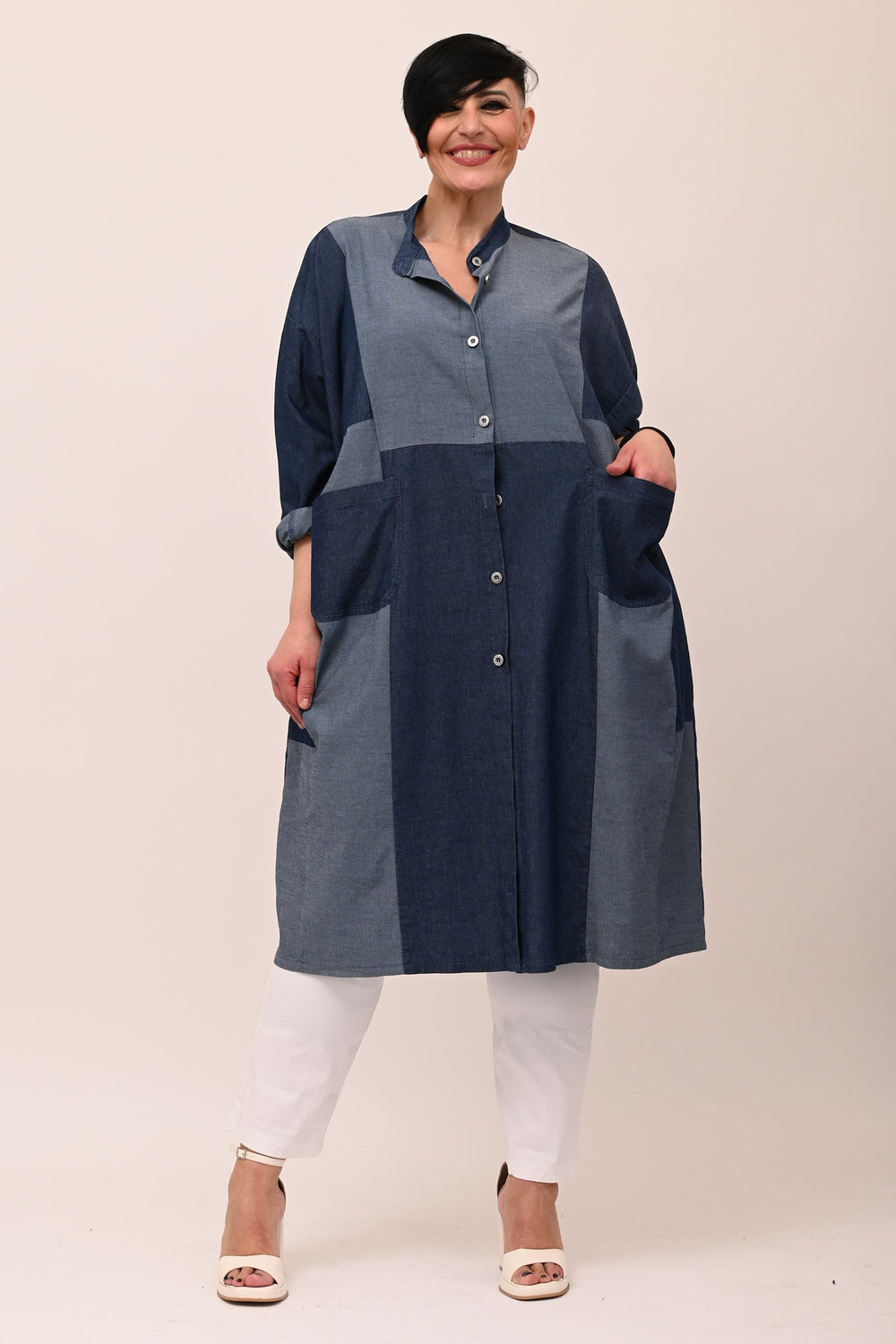 Maxi Patchwork Jeans Shirt - Blue jeans