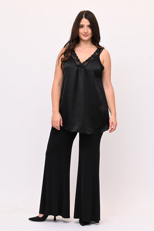 Top raso e pizzo - Nero