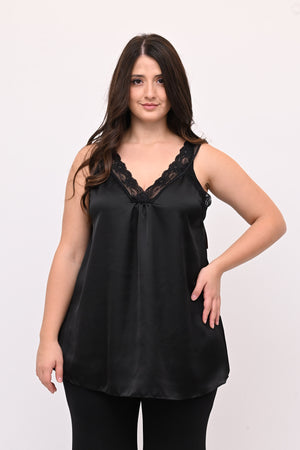 Top raso e pizzo - Nero