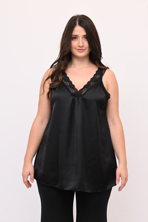 Top raso e pizzo - Nero