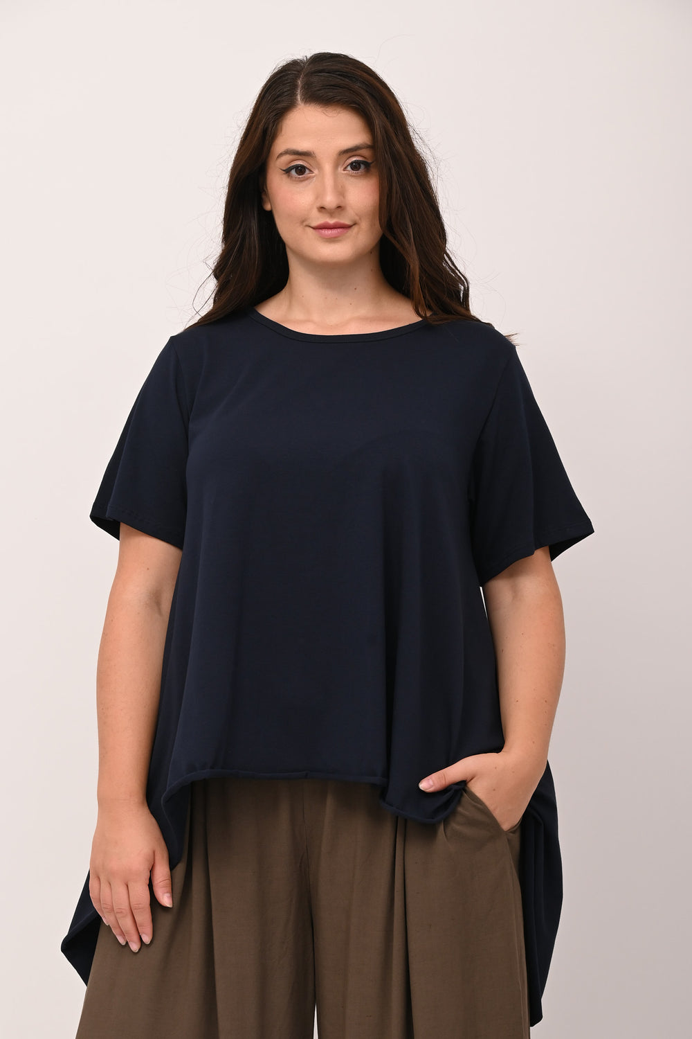 Flared sweater with raw hem - BLUE