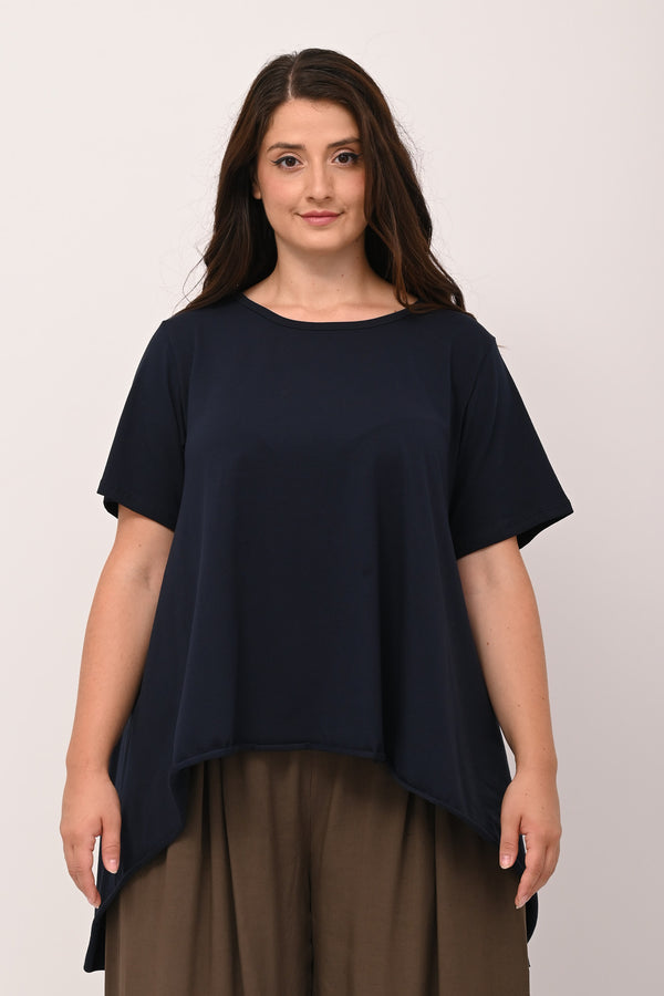Flared sweater with raw hem - BLUE